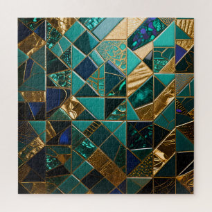 Luxuriöses Türkis Gold Geometrisches Mosaikmuster Puzzle