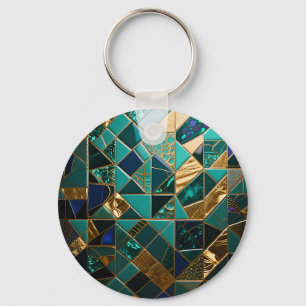Luxuriöses Türkis Gold Geometrisches Mosaikmuster Schlüsselanhänger