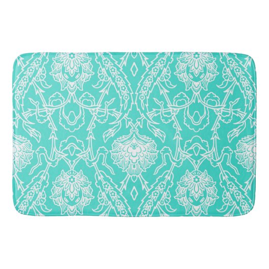 Luxuriöses türkisfarbenes und weißes Damaskus Deko Badematte (Vorderseite)