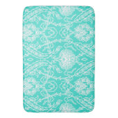 Luxuriöses türkisfarbenes und weißes Damaskus Deko Badematte (Vorderseite Vertikal)