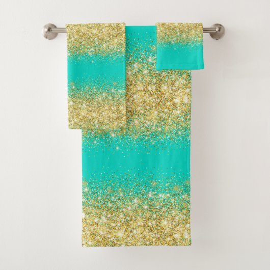 Luxuriöses Turquoise Gold Glitzer Badetuch Set (Insitu)