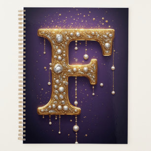 Luxuriöses, verziertes Buchstabe F Monogramm in Ju Planer