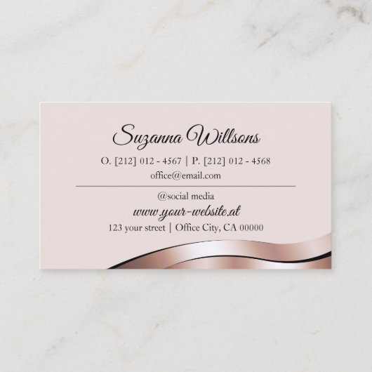 Luxuriöses Wave Rose Gold Dekor mit Initialen Visitenkarte (Rückseite)