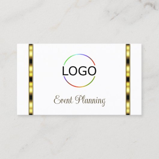Luxuriöses Weiß und Gold Chic mit Beruflichem Logo Visitenkarte (Vorderseite)