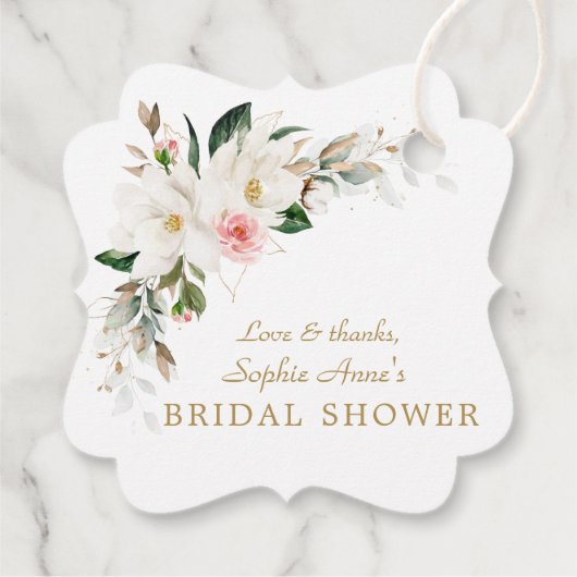 Luxuriöses Weißes Magnolia Rosa Brautparty Geschenkanhänger (Rückseite)