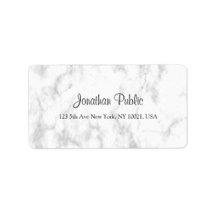 Luxuriöses weißes Marmor Elegantes Script Moderne Adressaufkleber