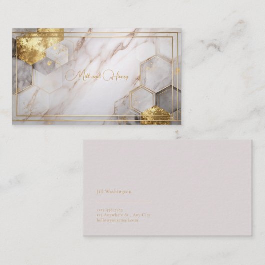 Luxuriöses weißes Marmor & goldenes Foil Hexagon Visitenkarte (Vorne/Hinten)