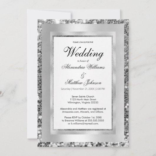 Luxuriöses, weißes silbernes Sequenzer Rahmen eleg Einladung (Vorderseite)