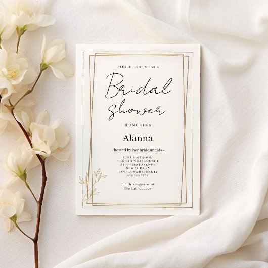 Luxuriöses weißes und goldenes minimalistisches Br Einladung