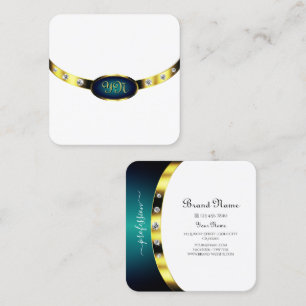 Luxuriöses White Blue Aquamarin Gradient Monogram Quadratische Visitenkarte