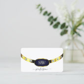 Luxuriöses White Gold Blue mit Monogram Beruflich Visitenkarte (Stehend Vorderseite)