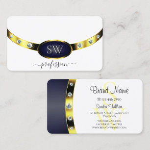 Luxuriöses White Gold Blue mit Monogram Beruflich Visitenkarte