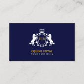 Luxuriöses White Royal Wappen | Initial on Navy Bl Visitenkarte (Vorderseite)