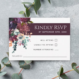 Luxuriöses Wine Elegant Floral Wedding RSVP Karte