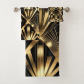 Luxurious Art Deco Geometric Gold and Black Badhandtuch Set (Insitu)
