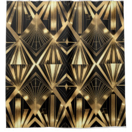 Luxurious Art Deco Geometric Gold and Black Duschvorhang