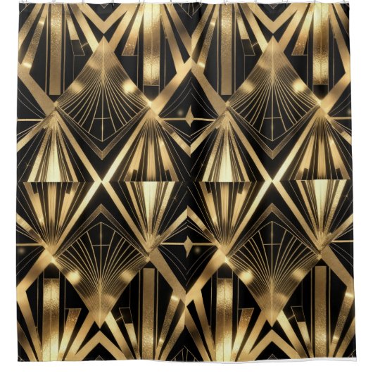 Luxurious Art Deco Geometric Gold and Black Duschvorhang (Vorderseite)