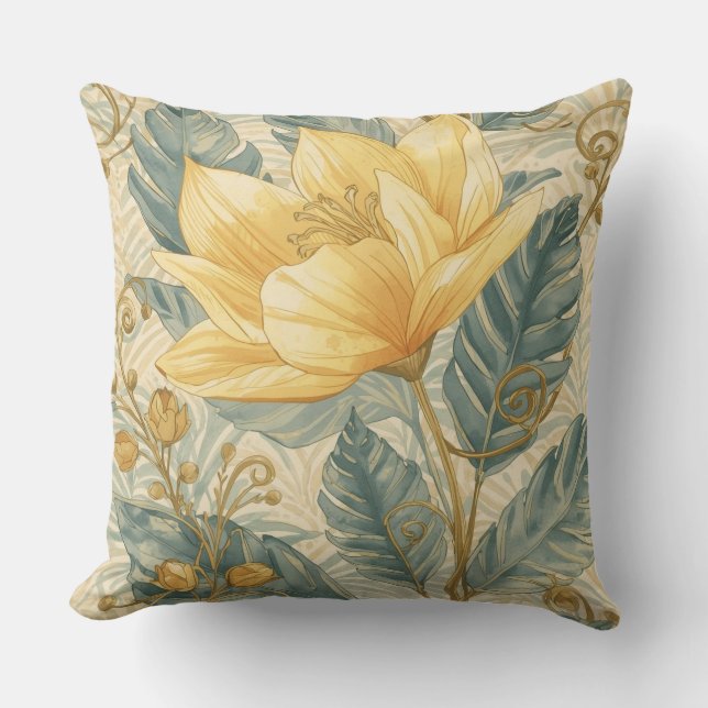 Luxurious, Beautiful Yellow Lemon Flower Pattern Kissen (Vorderseite)