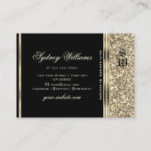 Luxurious Black and Gold Glitter Stars Monogram Visitenkarte (Rückseite)