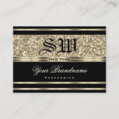 Luxurious Black and Gold Glitter Stars Monogram Visitenkarte (Vorderseite)