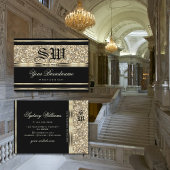 Luxurious Black and Gold Glitter Stars Monogram Visitenkarte