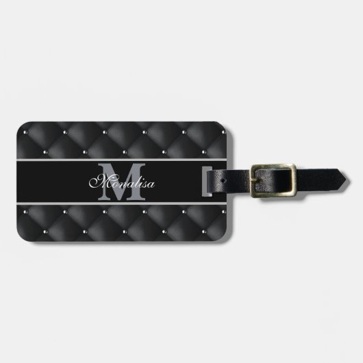 luxurious black design monogramed personalized gepäckanhänger (Vorderseite horizontal)