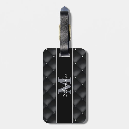 luxurious black design monogramed personalized gepäckanhänger (Rückseite vertikal)
