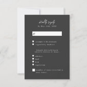 Luxurious black satin wedding meal choices RSVP Karte (Rückseite)
