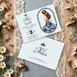 Luxurious Blue Oval Frame Charming Quinceañera  Einladung