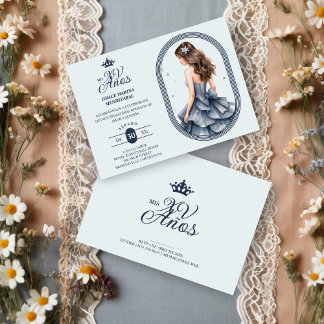 Luxurious Blue Oval Frame Charming Quinceañera Einladung