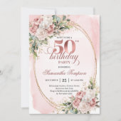 Luxurious Blush Floral Greenery 50th Birthday Einladung (Vorderseite)