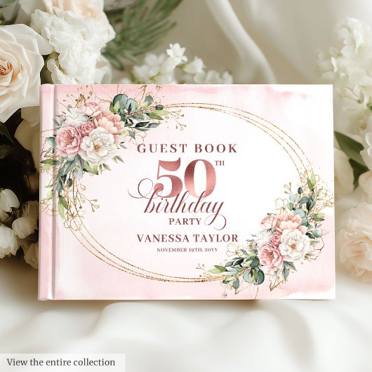 Luxurious Blush Floral Greenery 50th Guest Book Gästebuch