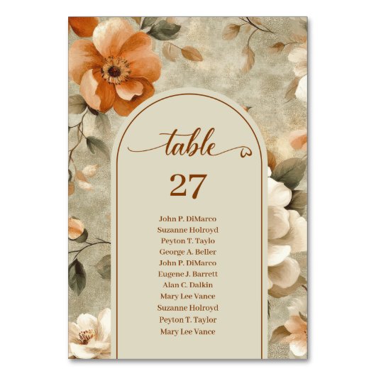 Luxurious Boho Terracotta Beige Olive Table Number Tischnummer (Vorderseite)