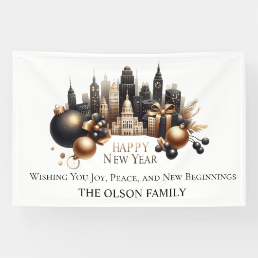 Luxurious Cityscape New Year’s Greeting Banner (Horizontal)