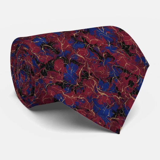 Luxurious Crimson Red and Royal Blue Venetian Krawatte (Gerollt)