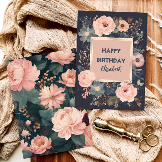 Luxurious dark floral birthday karte