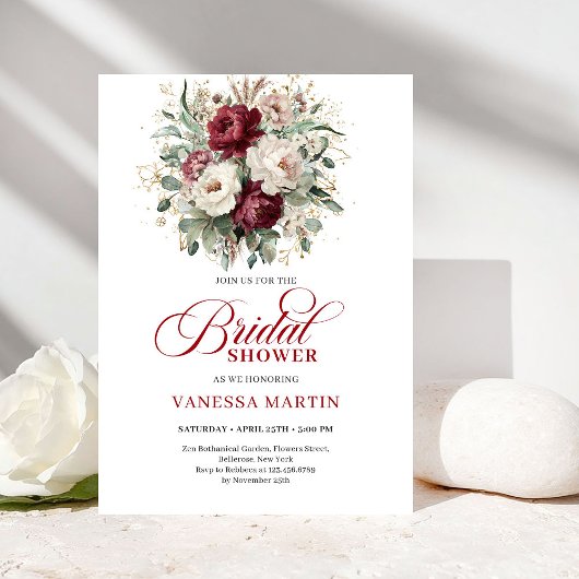 Luxurious Deep Red Gold Bridal Shower Invitation Einladung