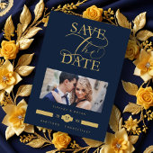 Luxurious Fancy Blue Marine Photo Gold Script Save The Date