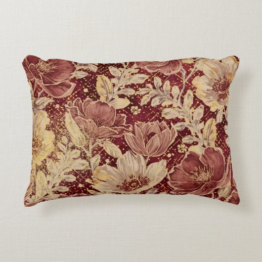 Luxurious Flowers,Gold Maroon, Elegant Beautiful Dekokissen (Vorderseite)