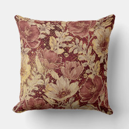 Luxurious Flowers,Gold Maroon, Elegant Beautiful Kissen