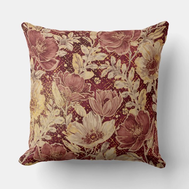 Luxurious Flowers,Gold Maroon, Elegant Beautiful Kissen (Vorderseite)