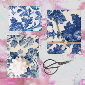 Luxurious French Toile Dreamy Blue Engraved Floral Geschenkpapier Set