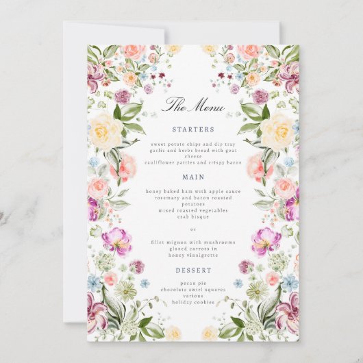 Luxurious Garden Floral Wedding Menu Card Einladung (Vorderseite)