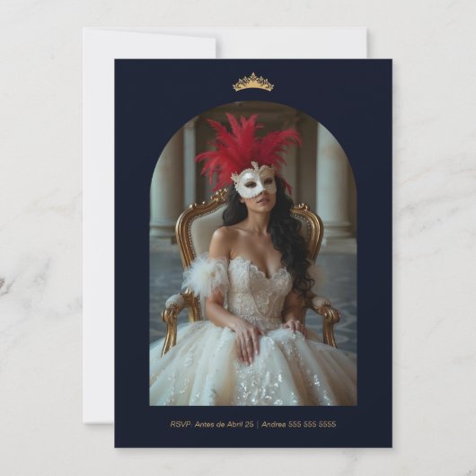 Luxurious Glam Venetian Mask Quinceañera Party Einladung (Rückseite)