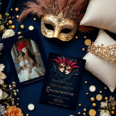 Luxurious Glam Venetian Mask Quinceañera Party Einladung