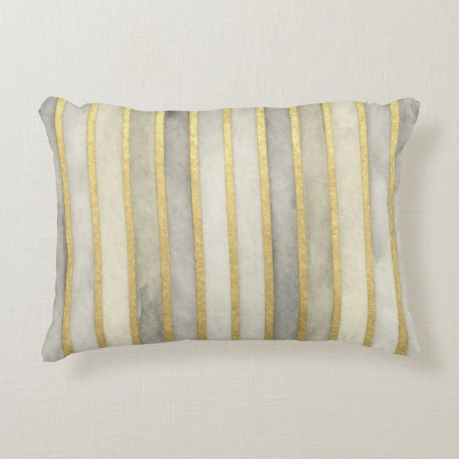 Luxurious, Gold Beigi Grey Stripes,Elegant, Modern Dekokissen (Vorderseite)