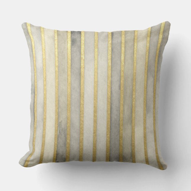 Luxurious, Gold Beigi Grey Stripes,Elegant, Modern Kissen (Vorderseite)