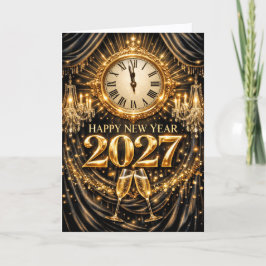 Luxurious Gold Black Elegant New Year 2027 Feiertagskarte