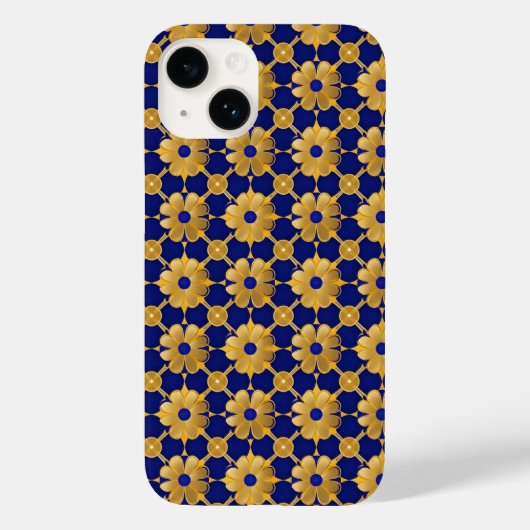 Luxurious Gold Floral Pattern, Royal Blue Elegant Case-Mate iPhone Hülle (Rückseite)