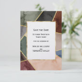 Luxurious Gold Geometric Blue Green Brown Wedding Save The Date (Stehend Vorderseite)